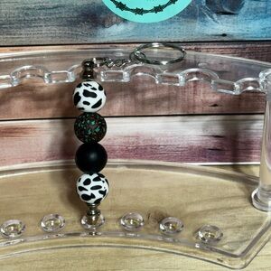 Cow Print Beaded Keychain